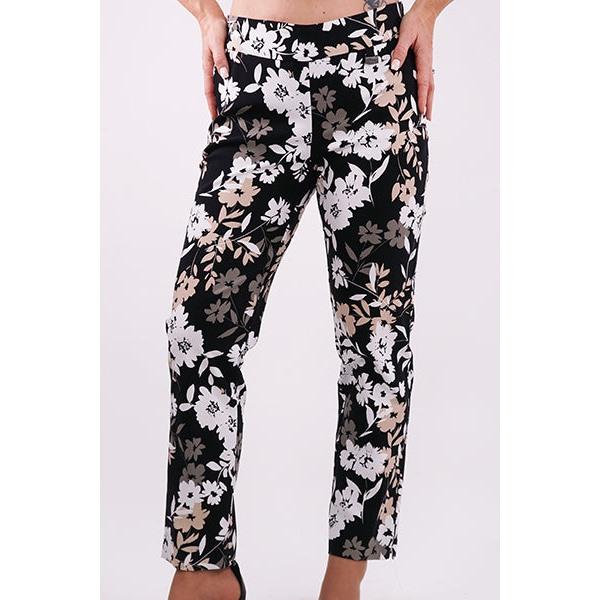 Pantalon fleuri Beige Noir 4 Creations Chantal