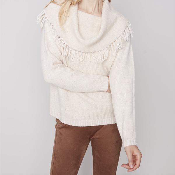 Pull frangé à col bénitier