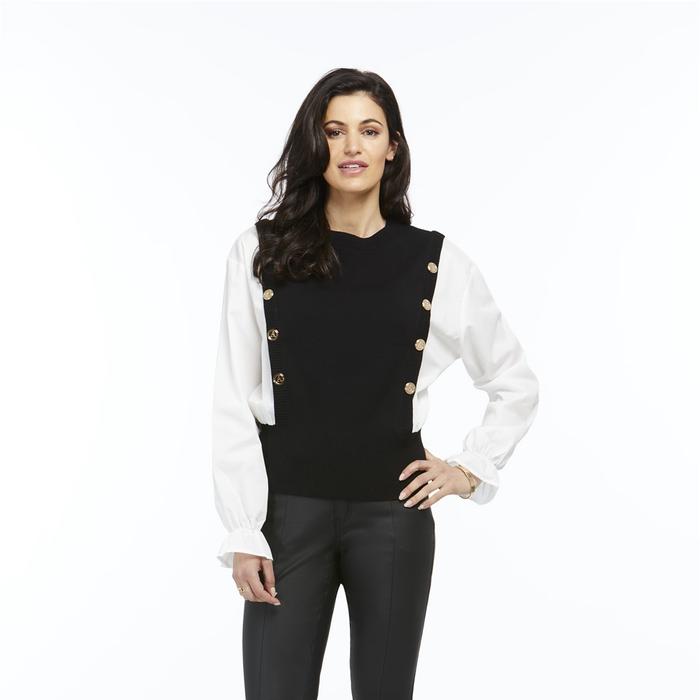 Orly Apparel Blouse d bardeur Blanc Noir Xs FW23 Cr ations Chantal