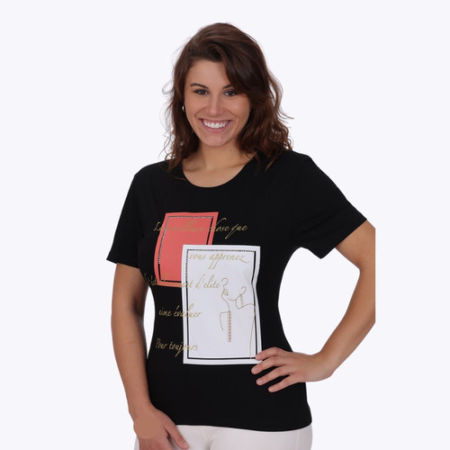 Top Noir Imprimé Kakie - Taille XL/XXL, En Viscose élastique, Occasion En Très Bon état