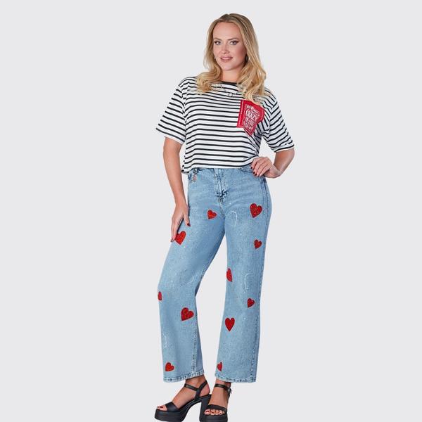 Jean large avec coeurs