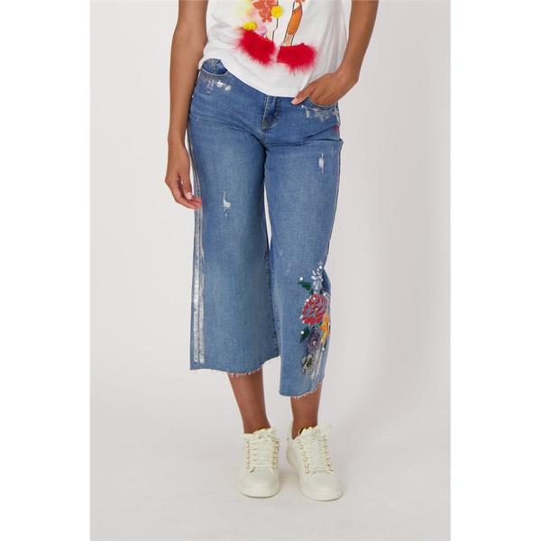 Capri en jean avec fleur