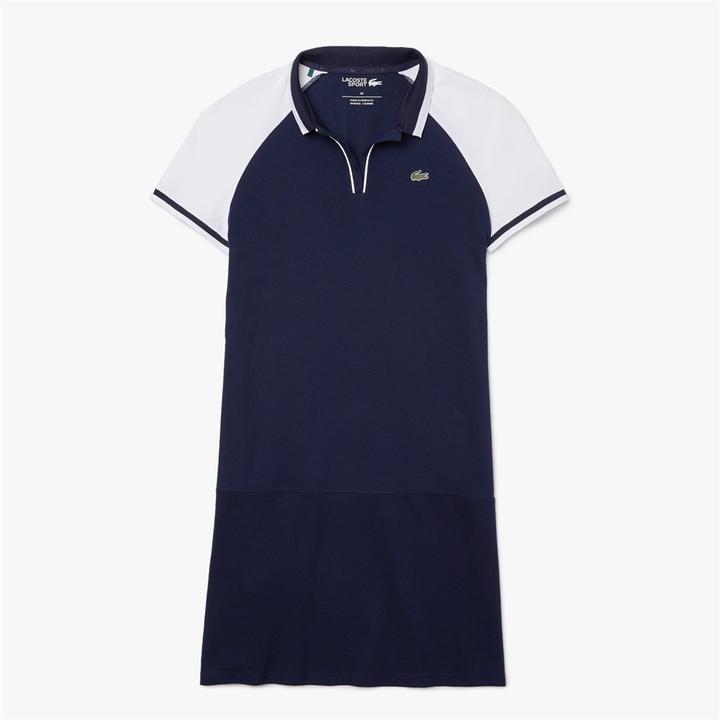 SPORT Bicolour Stretch Piqu Golf Polo Dress 42 White Navy M2