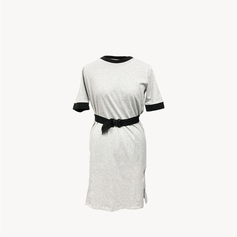 Degumi T shirt dress with logo belt M Grey Midi Crew Neck M2 Boutiques