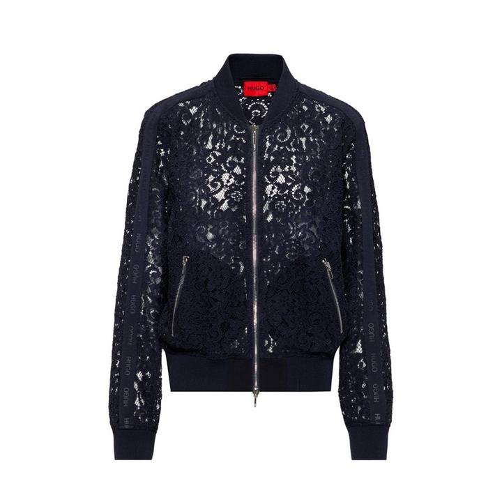 Floral-lace Achula-1 bomber jacket with logo-tape sleeves 38 Navy