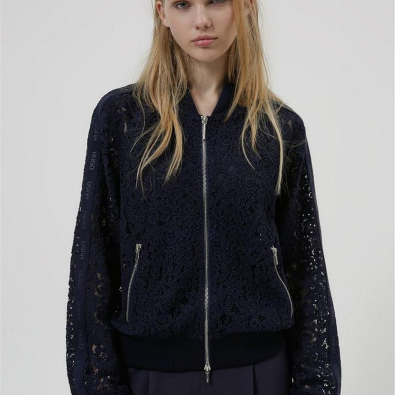 Floral-lace Achula-1 bomber jacket with logo-tape sleeves 38 Navy