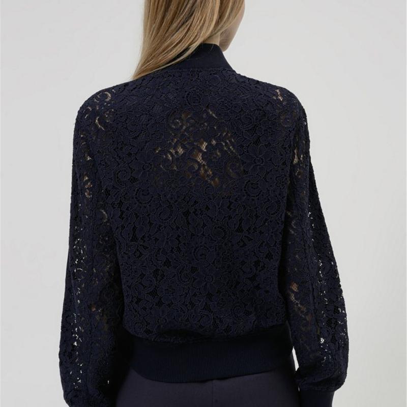 Floral-lace Achula-1 bomber jacket with logo-tape sleeves 38 Navy