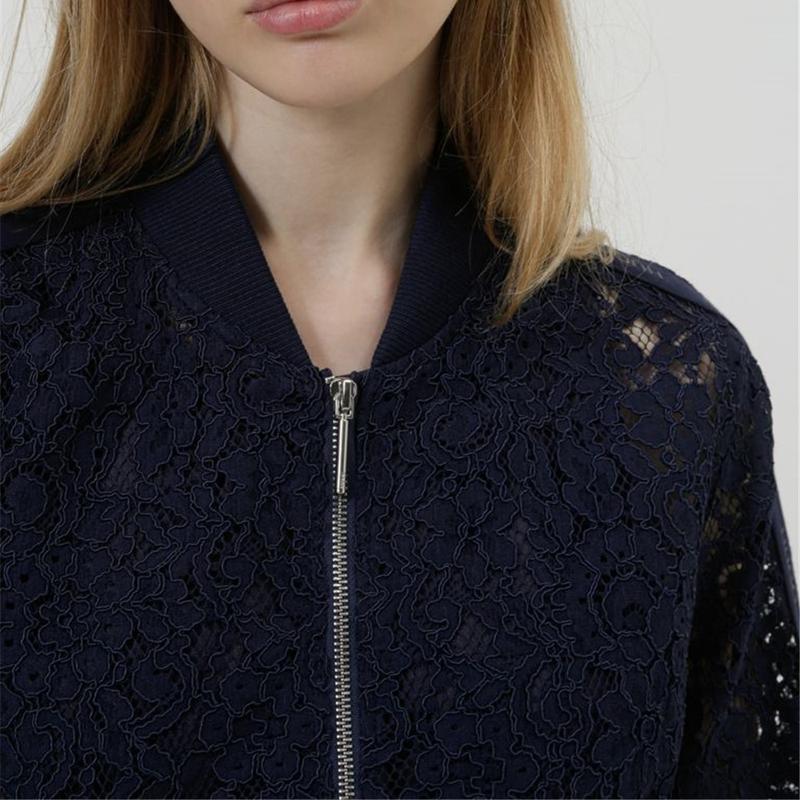 Floral-lace Achula-1 bomber jacket with logo-tape sleeves 38 Navy