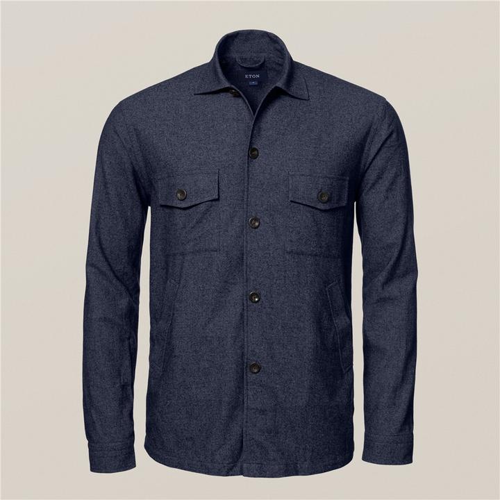 Cotton–Wool–Cashmere Overshirt M Dark Blue Open Collar | M2 Boutiques