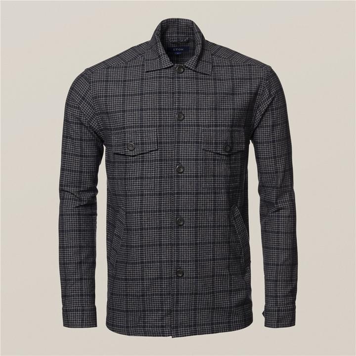 Checked Cotton–wool-cashmere Overshirt S Navy Relaxed | M2 Boutiques