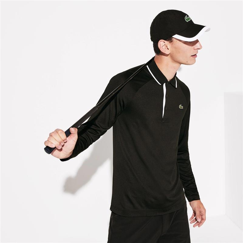 Men s long sleves Lacoste SPORT Breathable Golf Polo Shirt L Black