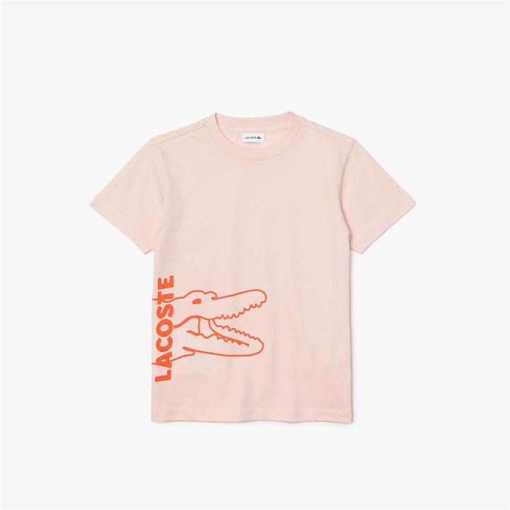 Printed Crocodile Cotton T shirt 10ANS Light Pink Regular Crew