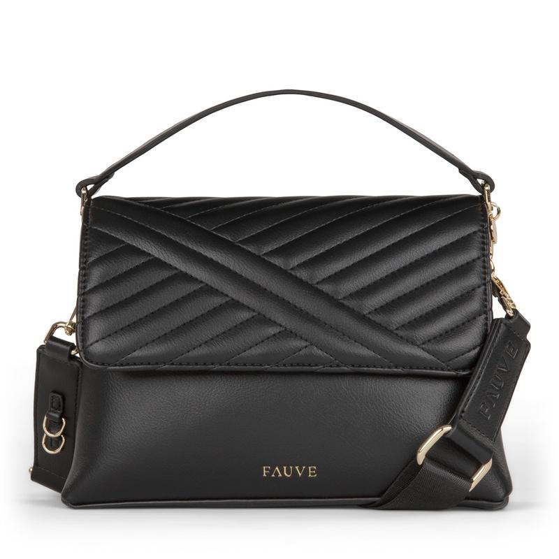 VEGAN LEATHER FRONT FLAP CROSSBODY BAG Black M2 Boutiques