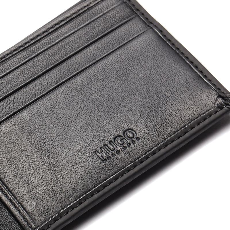 ACRON 6 CC Billfold wallet in grained leather with outline logo Black M2 Boutiques