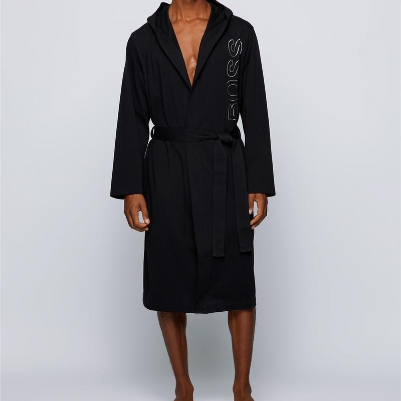 BOSS - Dressing gown in cotton jersey with foil-print logo