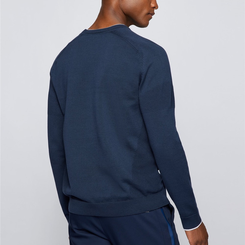 Hybrid sweater with pixel-print logo XXXL Navy Regular Crew-Neck BOSS  ATHLEISURE | M2 Boutiques