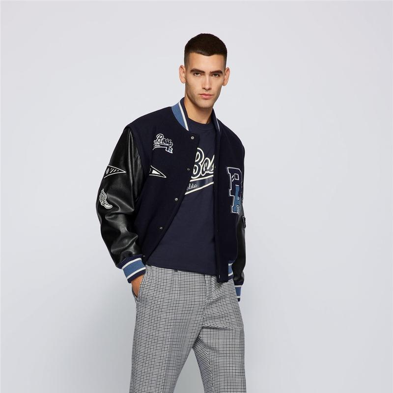 BOSS X Russell Athletic Carsity Varsity Jacket in Blue for Men