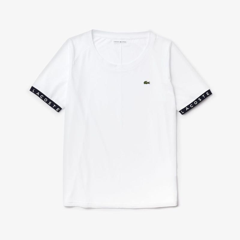 Women's Lacoste SPORT Flowing Lettered Sleeve Tennis 38 White Crew-Neck | M2 Boutiques