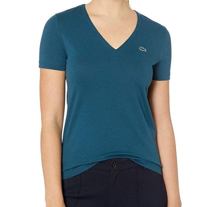 Women's Slim Fit V-Neck Cotton Jersey T-shirt 36 Blue V-Neck