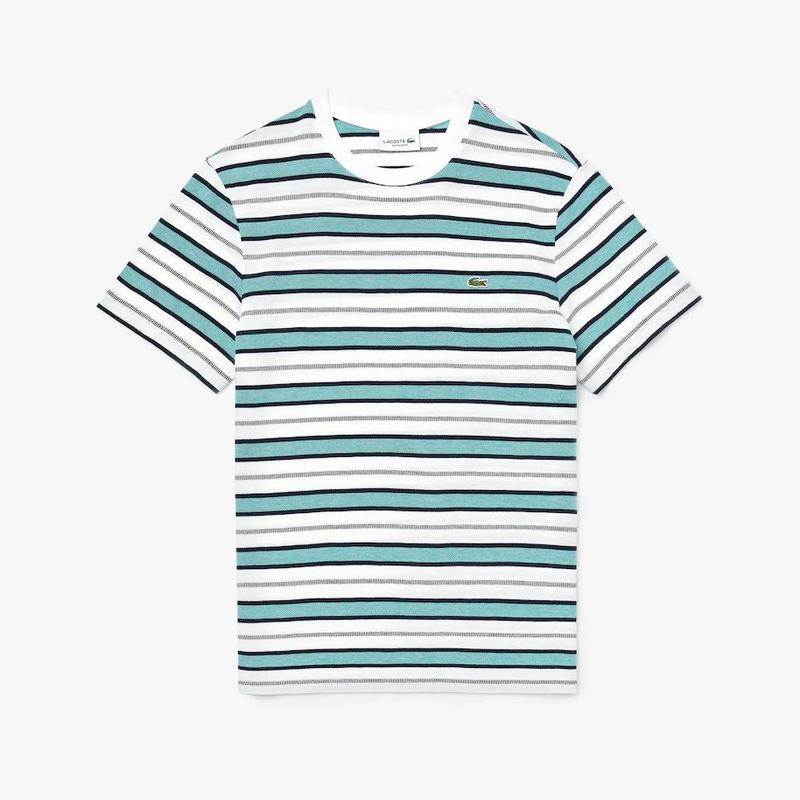 Men s Striped Crew Neck T shirt XXL Turquoise Crew Neck M2 Boutiques