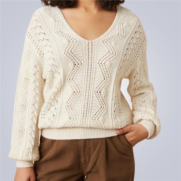 Cream v outlet neck sweater women's