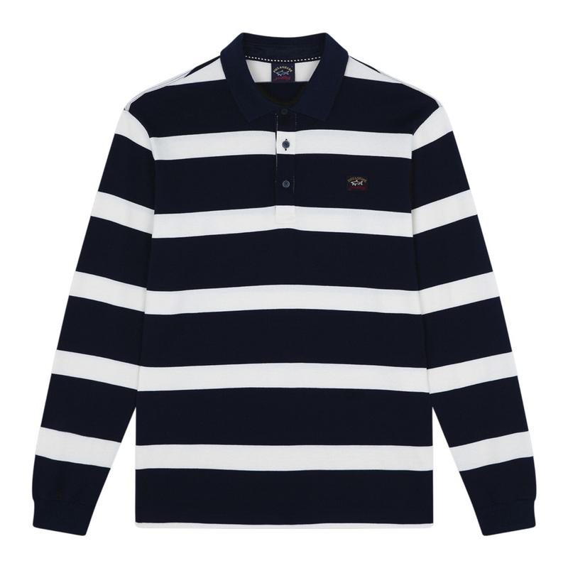 Navy striped polo on sale shirt