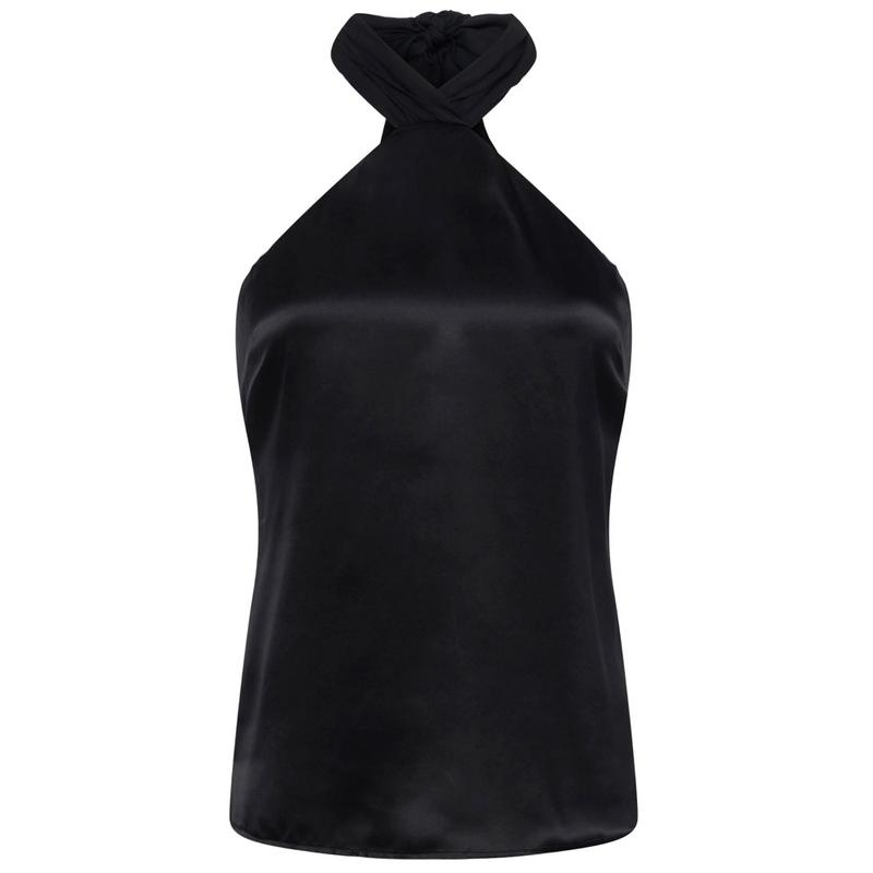 Black satin halter top online