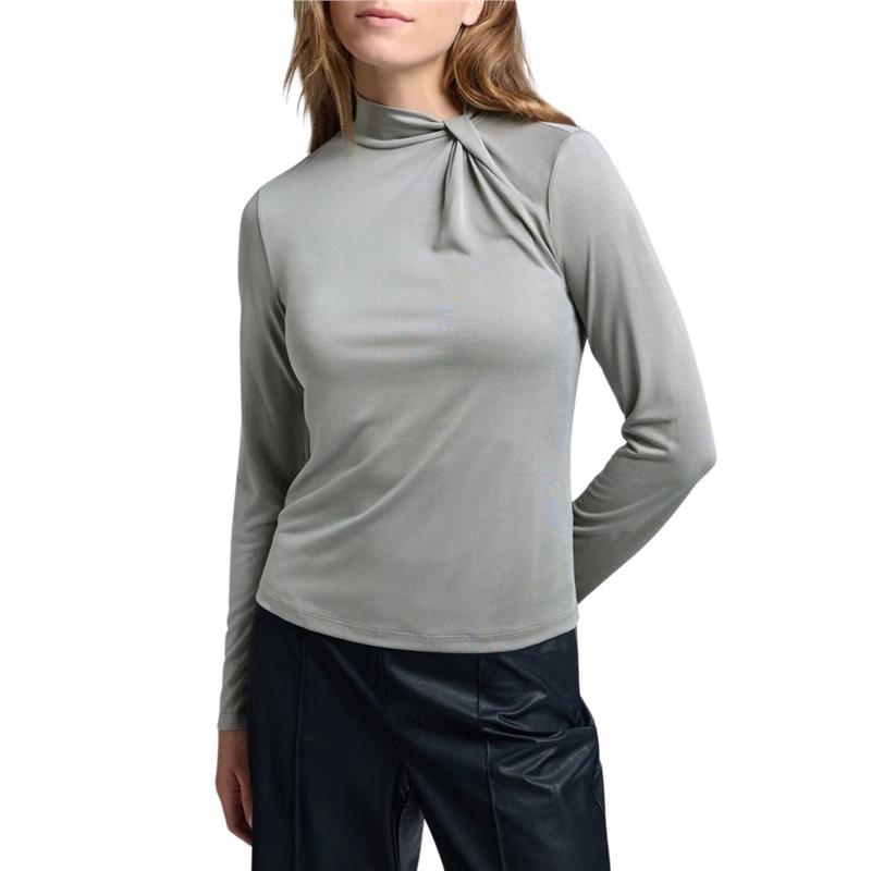 KNOTTED HIGH NECK TOP XL Grey Slim Mock Neck