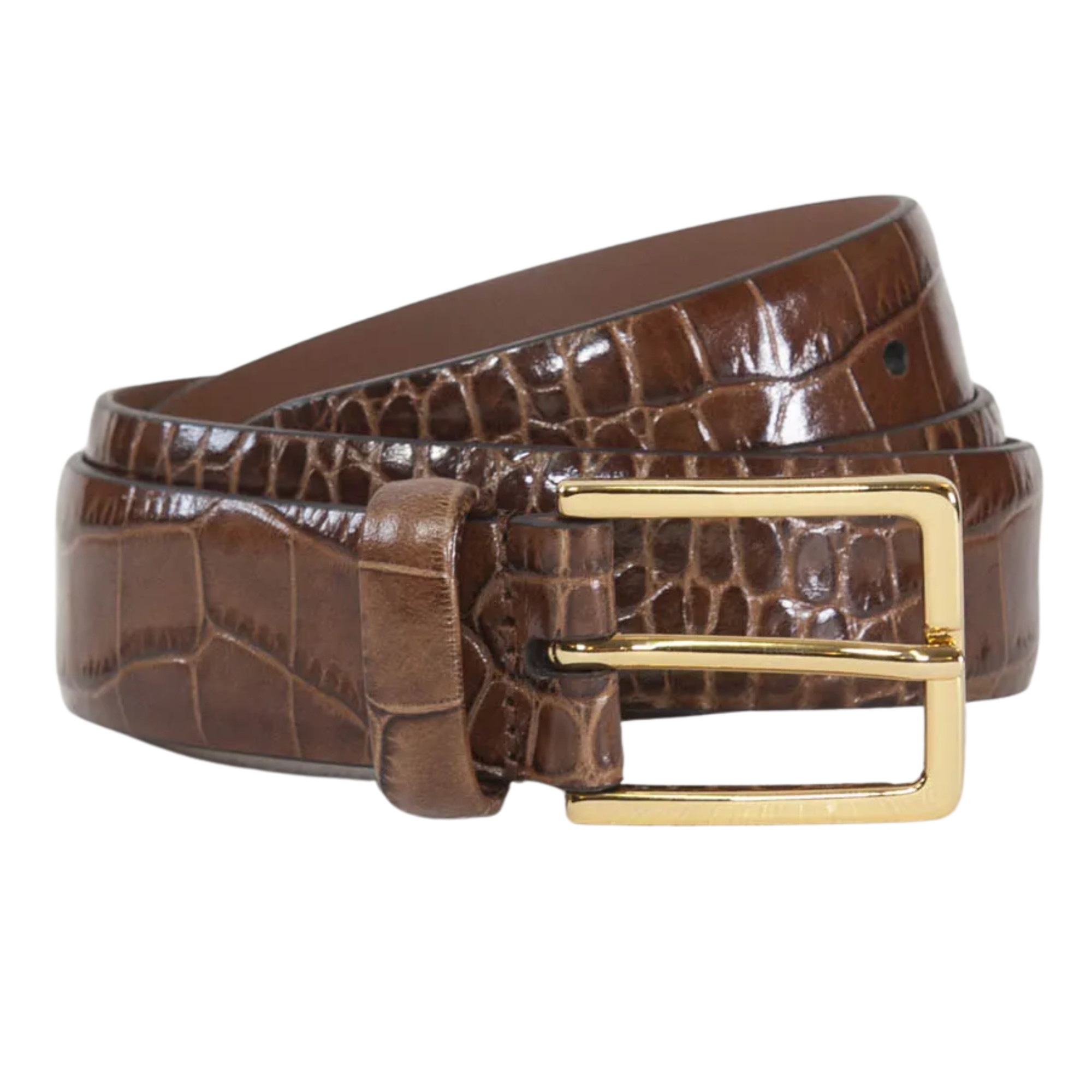 CROCODILE-EFFECT LEATHER BELT | M2 Boutiques