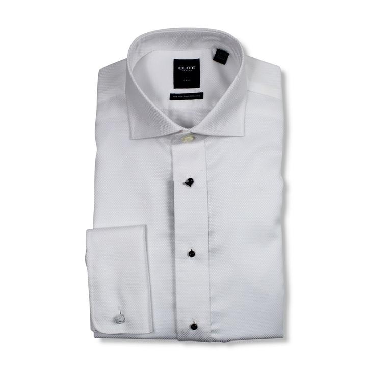 Prato Cotton Elite Tuxedo Shirt 18 White Tall Semi Fitted