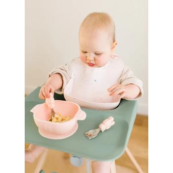 Assiette de tapis de repas pour bébé avec ensemble cuillère et fourchette -  Napperon antidérapant en silicone pour bébé