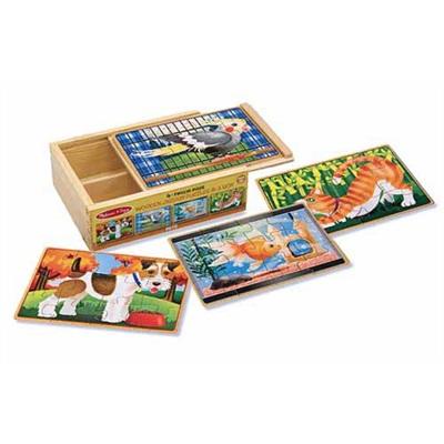 Coffret 4 puzzles bois : la ferme les animaux familiers les jouets