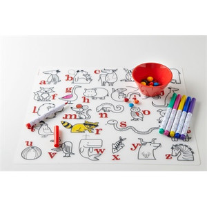 Lot De 2 Sets De Table En Silicone Lavables Pour Enfants - Thèmes Jungle Et Océan - Avec 10 Marqueurs Et Gomme - 38x26 Cm - Réutilisables