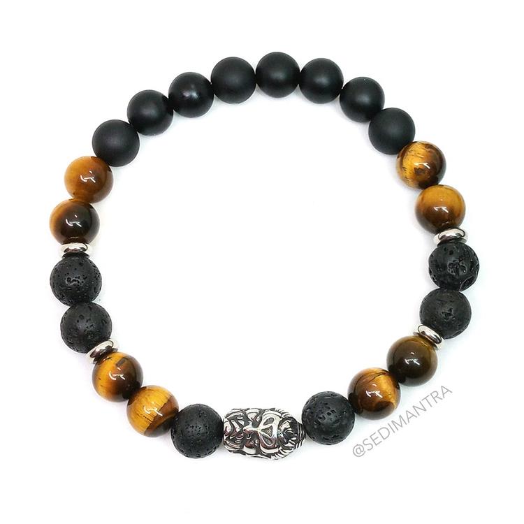 Bracelet homme pierre de lave oeil de tigre