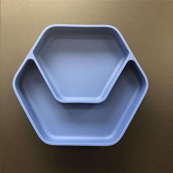 Assiette compartimentée en silicone à ventouse - Hexagone Bleu