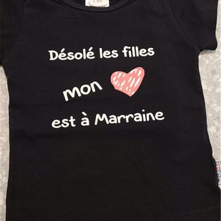 Chandail D sol les filles mon coeur est marraine Noir 3 ans