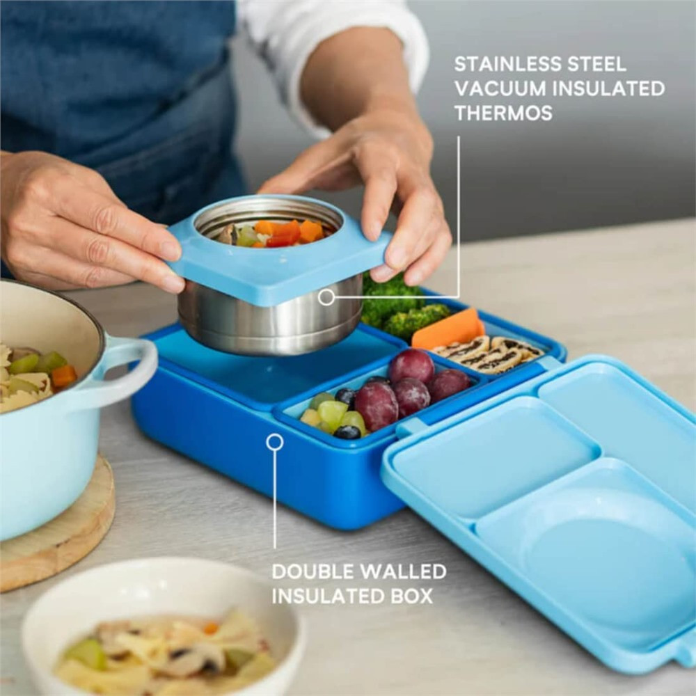 Omie Boîte à Bento 3 Compartiments Bleu - Bol Isotherme Enfants Et Adultes 25x20x8,5 Cm