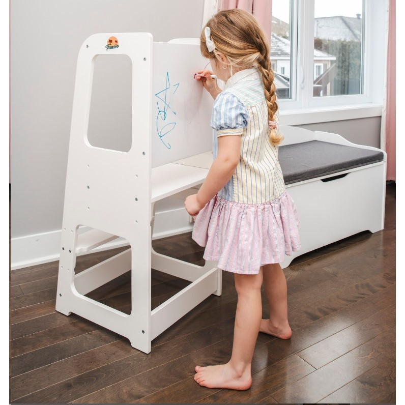 Tour D'apprentissage Montessori Pliable Avec Tableau Blanc – Pour Enfant Dès 1 An, Réglable Et Sécurisée