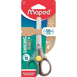 Maped Smiling Planet Kids Scissors - 16cm Left-Handed Safety Scissors With Rounded Blades