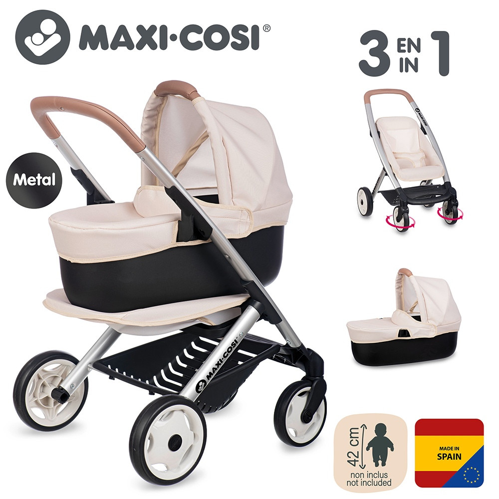 E-wicker24 Poussette Poupon En Osier Blanc-Crème – Roues Bois – Tressage Main – Cadeau Enfant Dès 2 Ans
