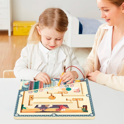 ZoneYan Labyrinthe Magnétique En Bois – Ville Interactive – 2 Tiges – Dès 3 Ans – Entraînement Cérébral