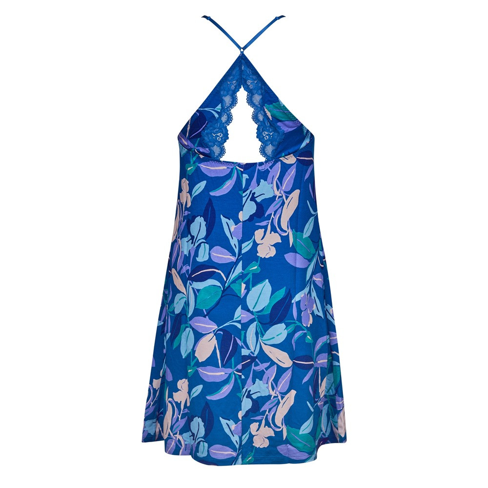 Chemise De Nuit Femme En Coton Fleuri Bleue - Taille L/52 Neuve Avec étiquettes