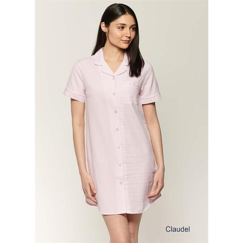 CLAUDEL Chemise de nuit rayee avec boutons Rose 60 XXL CLALI143830 Boutique Femina