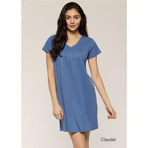 Chemise De Nuit Femme Coton V-manches Courtes - Confortable Avec Boutons Et Dentelle