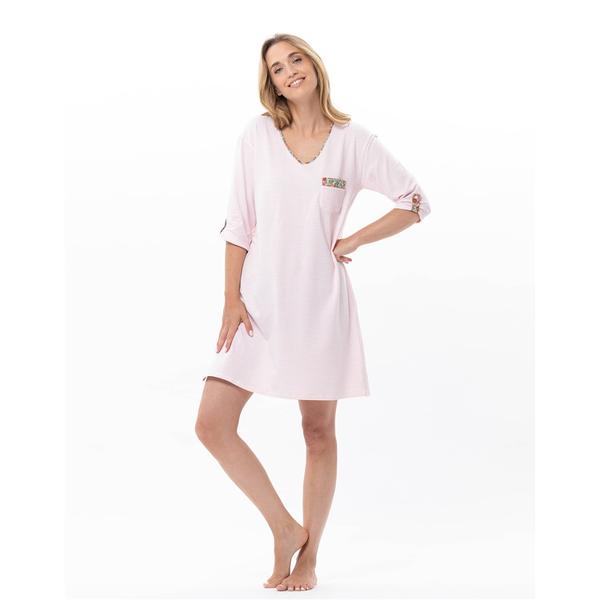 Chemise De Nuit Longue + Peignoir Pastunette - Taille 44/46 (FR), Gris Rayé, Coton
