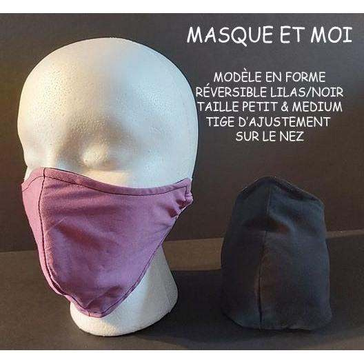 MASQUE & MOI - Masque de protection Mauve /noir . Forme, pince aux