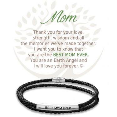 Earth Angel - Bracelet cuir/inox Maman Noir