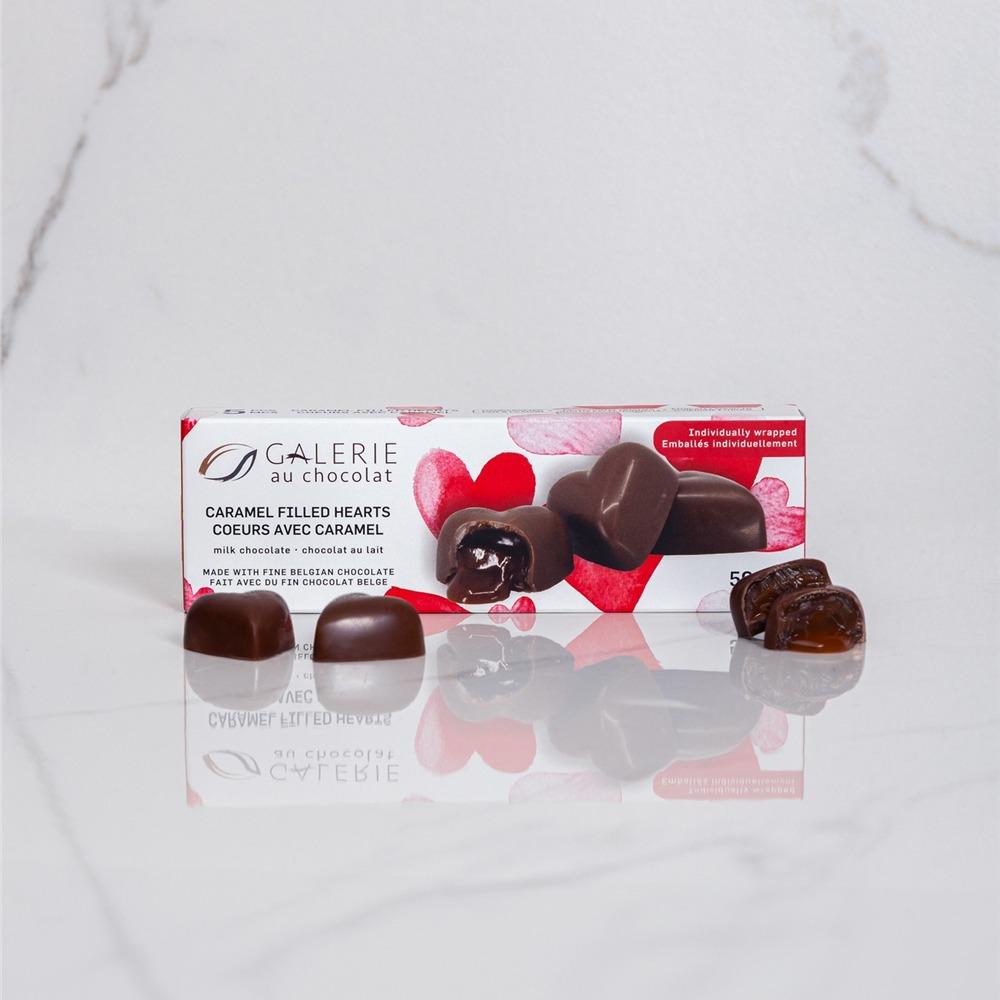 Galerie au Chocolat - Boite de chocolats St-Valentin Coeurs au caramel 50 gr