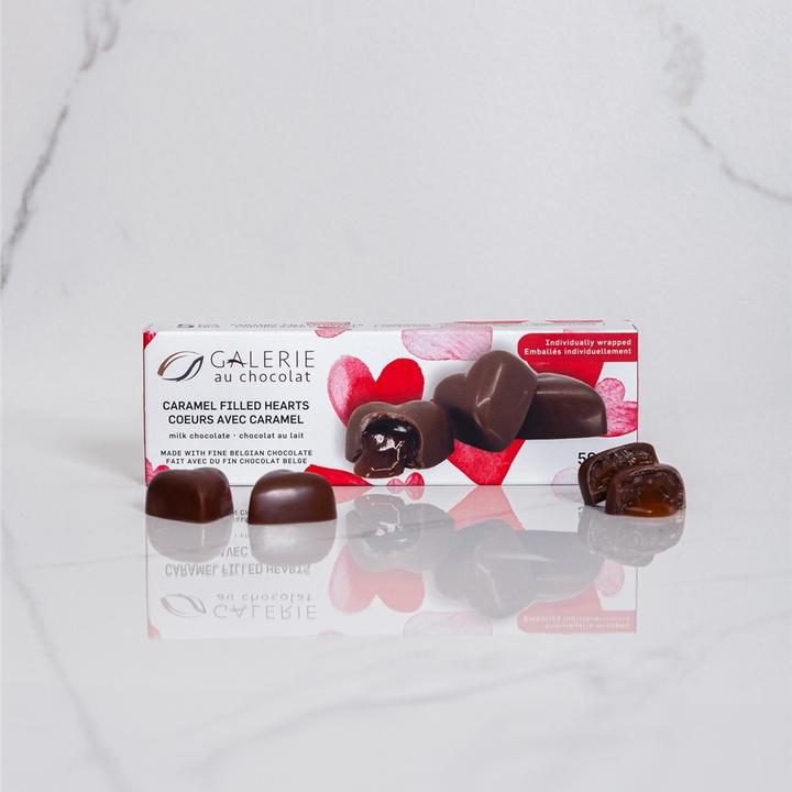 Galerie au Chocolat - Boite de chocolats St-Valentin Coeurs au caramel 50 gr
