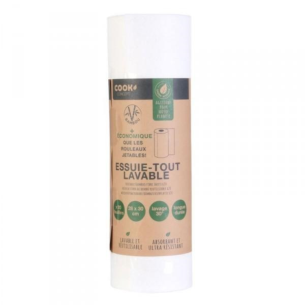 Lot De 2 Rouleaux Essuie-tout Réutilisables En Bambou - 40 Feuilles Ultra Absorbantes - Lavables Jusqu'à 100 Fois - 5,1 X 50,8 Cm